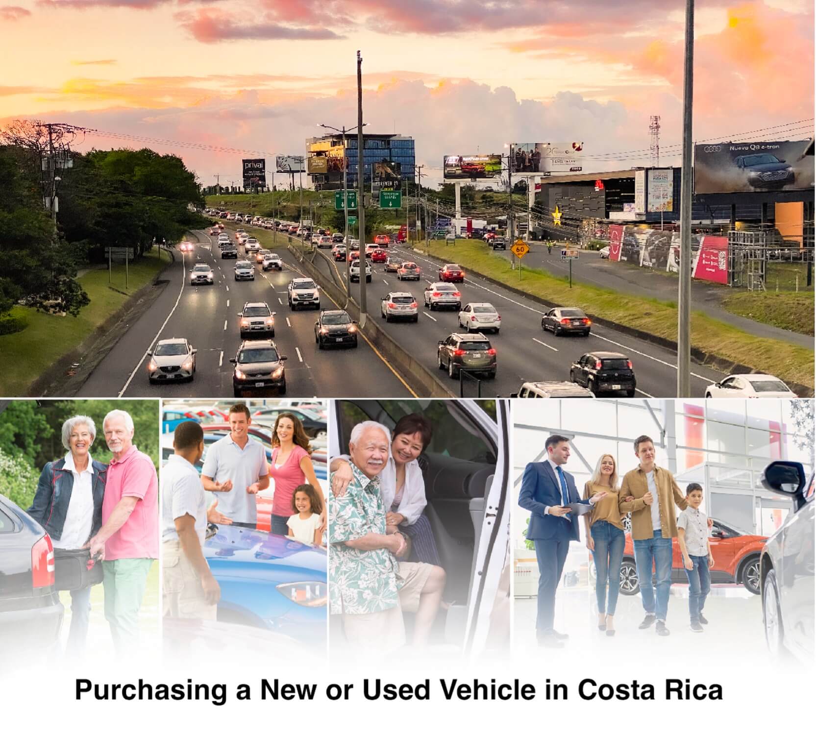 Image collage about purchasing a vehicle in Costa Rica